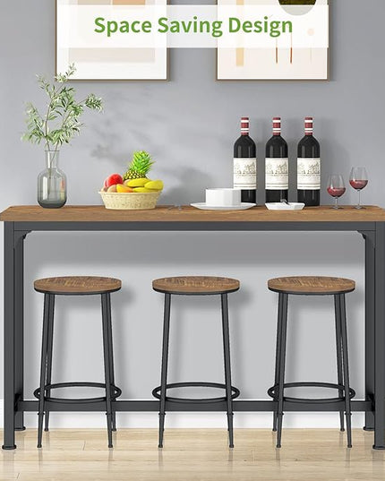 HOMYSHOPY Bar Table Set for 3, 4 Piece Console Table with 3 Stools, Counter Height Sofa Table Set with 3 Chairs for Breakfast Nook, Living Room and Apartment (Brown) - LeafyLoom