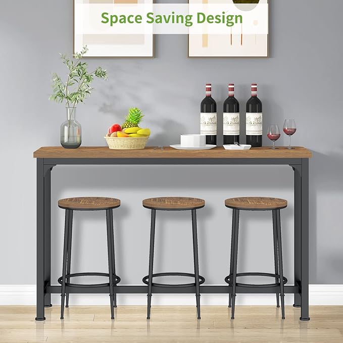 HOMYSHOPY Bar Table Set for 3, 4 Piece Console Table with 3 Stools, Counter Height Sofa Table Set with 3 Chairs for Breakfast Nook, Living Room and Apartment (Brown) - LeafyLoom