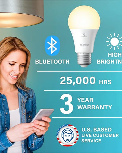 Sengled Alexa Light Bulb 75W Equivalent, Smart Light Bulbs Bluetooth Mesh 1050 LM, Smart Bulbs That Work with Alexa Only 2700K, High Brightness, Soft White A19 Dimmable Bulb, No Hub Required, 4 Pack Sengled