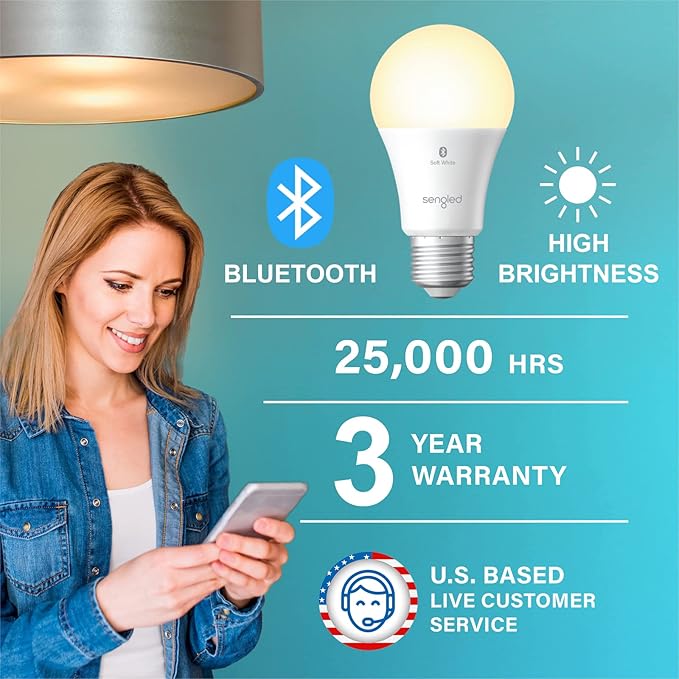 Sengled Alexa Light Bulb 75W Equivalent, Smart Light Bulbs Bluetooth Mesh 1050 LM, Smart Bulbs That Work with Alexa Only 2700K, High Brightness, Soft White A19 Dimmable Bulb, No Hub Required, 4 Pack Sengled