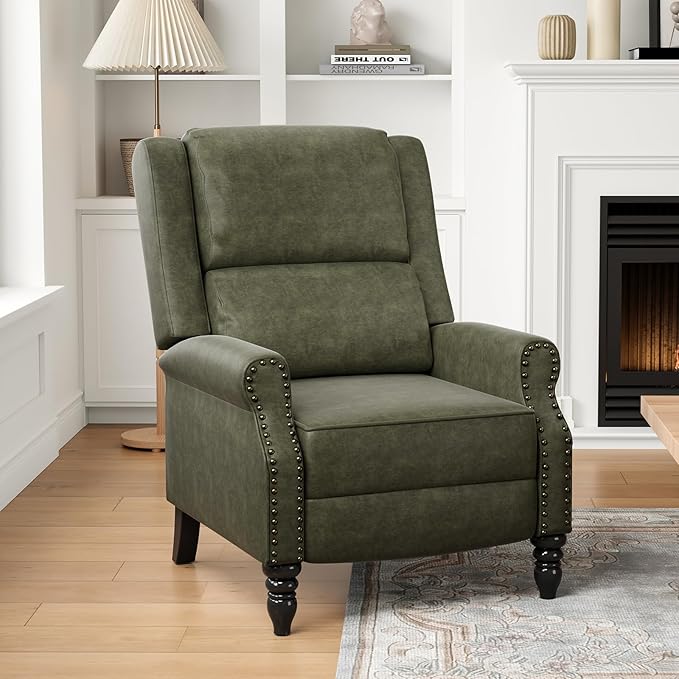 STARY Faux Leather Pushback Recliner Chair for Living Room Bedroom RV, Dark Green - LeafyLoom