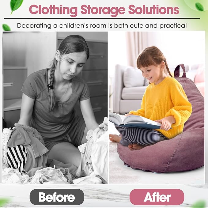 2 Pcs 100L Stuffed Animal Storage Bean Bag Chair Cover (No Filler) for Kids Soft Corduroy Stuffable Bean Bag Zipper for Organizing Children Plush Toys(Dusty Pink) - LeafyLoom