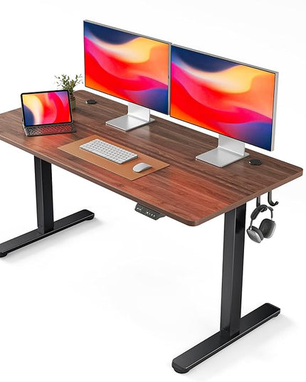 FEZIBO Electric Standing Desk, 55 x 24 Inches Height Adjustable Stand up Desk, Sit Stand Home Office Desk, Computer Desk, Black Walnut - LeafyLoom
