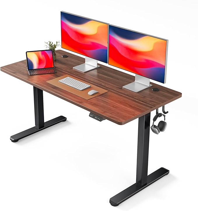 FEZIBO Electric Standing Desk, 55 x 24 Inches Height Adjustable Stand up Desk, Sit Stand Home Office Desk, Computer Desk, Black Walnut - LeafyLoom