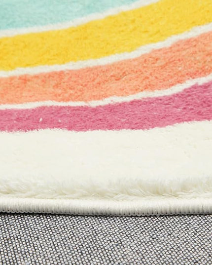 Topotdor Rainbow Round Rug for Girls Bedroom,Colorful Boho Decor Nursery Area Rug,Ultra Soft Machine Washable Kids Play Mat,47" Round - LeafyLoom