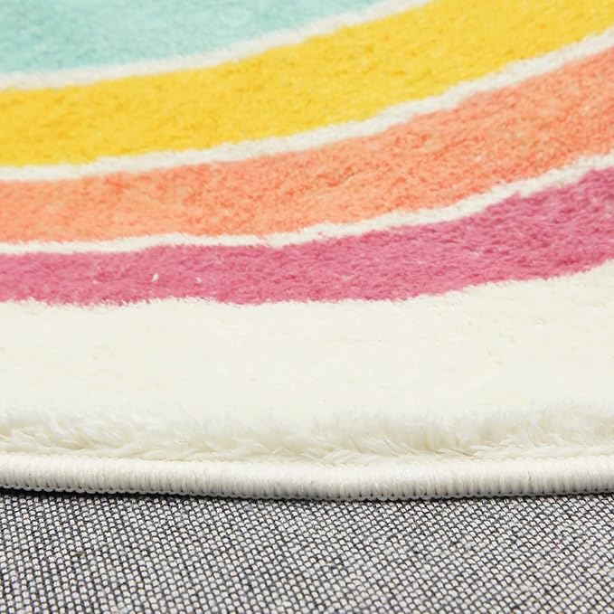 Topotdor Rainbow Round Rug for Girls Bedroom,Colorful Boho Decor Nursery Area Rug,Ultra Soft Machine Washable Kids Play Mat,47" Round - LeafyLoom