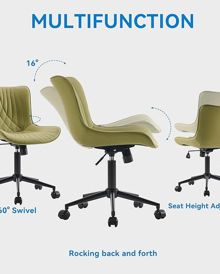 YOUNIKE Office Chair, Armless Desk Chair with Wheels, Home Office Computer Task Chairs, Modern Faux Leather Padded Vanity Chair, Adjustable Swivel Rolling Chairs with Back, Avocado Green - LeafyLoom