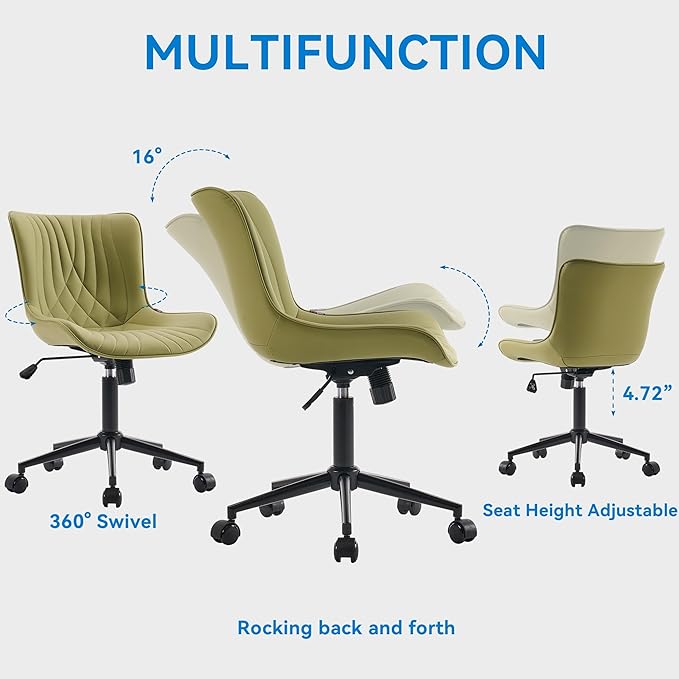 YOUNIKE Office Chair, Armless Desk Chair with Wheels, Home Office Computer Task Chairs, Modern Faux Leather Padded Vanity Chair, Adjustable Swivel Rolling Chairs with Back, Avocado Green - LeafyLoom