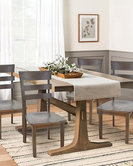 COLAMY Wooden Dining Chairs Set of 2, Ladder High Back Kitchen Side Chair, Armless Farmhouse Dining Room Chairs with Adjustable Foot Pegs, Light Brown - LeafyLoom
