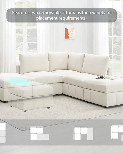 Sectional Sofa-90 * 88" L-Shape Couch Set with Chaise Lounge, 5-Seat Modular Sofa with 3 Pillows for Living Room, Apartment, Office - LeafyLoom