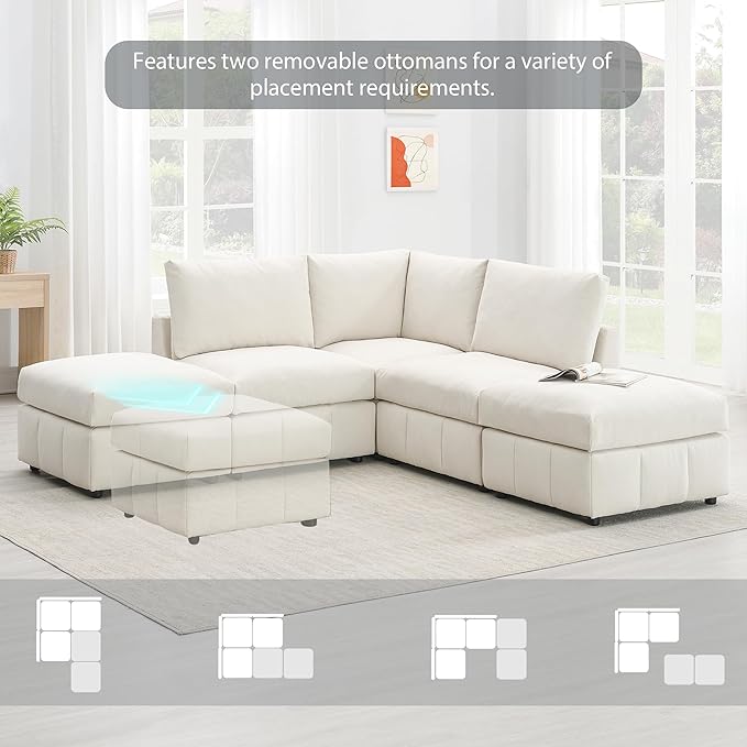 Sectional Sofa-90 * 88" L-Shape Couch Set with Chaise Lounge, 5-Seat Modular Sofa with 3 Pillows for Living Room, Apartment, Office - LeafyLoom
