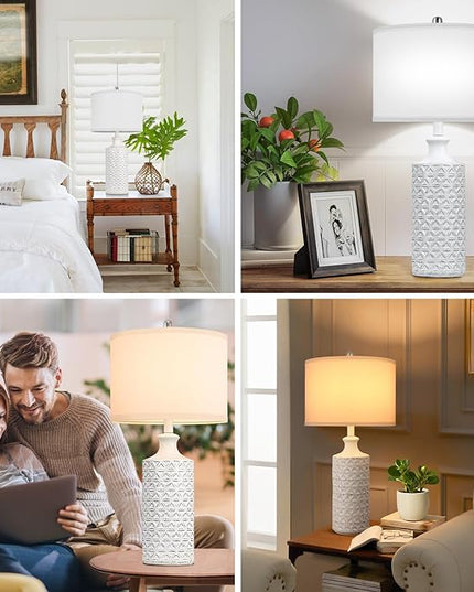 Brightever Ceramic Table Lamps Set of 2, 25'' Farmhouse Modern Nightstand Lamps for Living/Study Room, Bedroom, Office, Large Bedside Lamp with White Fabric Shade, Bulb not Included - LeafyLoom