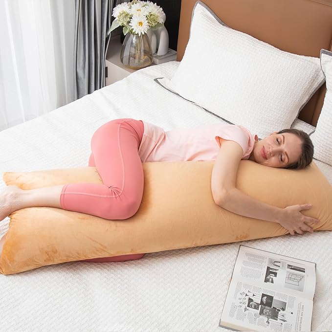 Body Pillows for Adults, Long Pillow for Bed, Firm Large Body Pillow with Velvet Cover for Side Sleeper, 20x54 Inches (Brown) - LeafyLoom