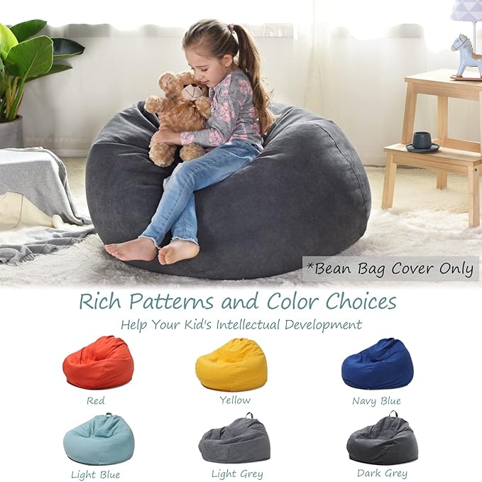 YuppieLife Stuffed Animals Bean Bag Chair Cover Candy-Colored Bean Bag（Just Cover, No Filling）/Extra Large Stuff 'n Sit Organization/Toy Storage Bag/Kids Toys Organizer（38'',Dark Grey） - LeafyLoom