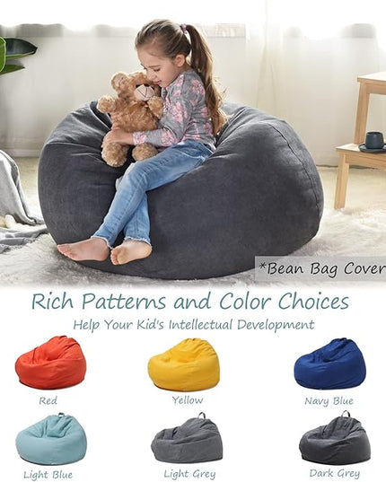 YuppieLife Stuffed Animals Bean Bag Chair Cover Candy-Colored Bean Bag（Just Cover, No Filling）/Large Stuff 'n Sit Organization/Toy Storage Bag/Kids Toys Organizer（27'',Dark Grey） - LeafyLoom