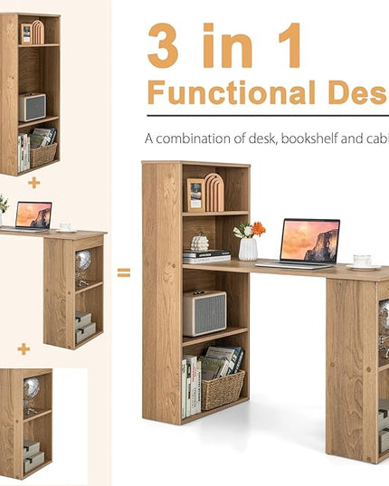 Computer Desk with Shelves, Natural - LeafyLoom