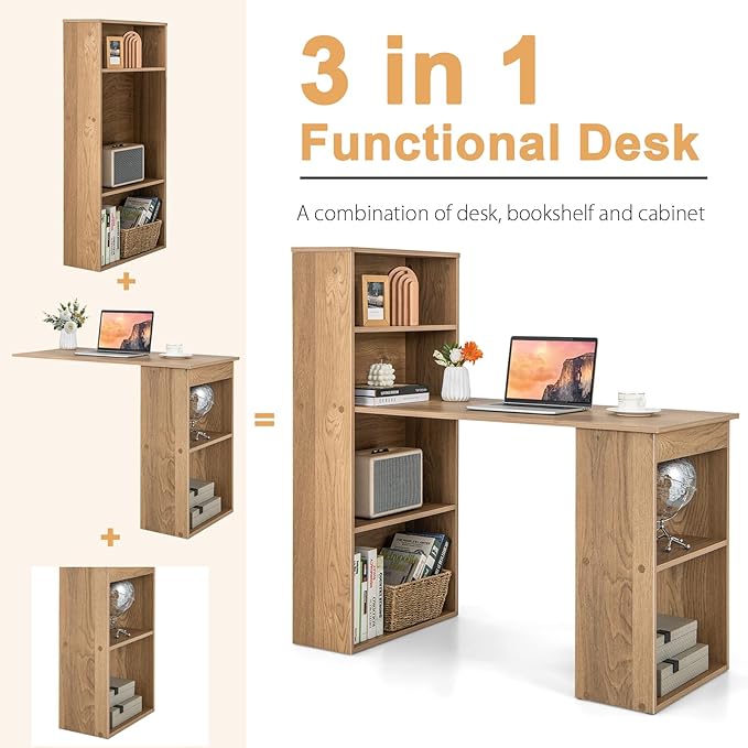 Computer Desk with Shelves, Natural - LeafyLoom