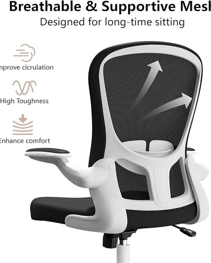Ergonomic Office Chair, Comfort Swivel Home Office Task Chair, Breathable Mesh Desk Chair, Lumbar Support Computer Chair with Flip-up Arms and Adjustable Height - LeafyLoom