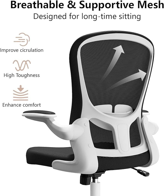 Ergonomic Office Chair, Comfort Swivel Home Office Task Chair, Breathable Mesh Desk Chair, Lumbar Support Computer Chair with Flip-up Arms and Adjustable Height - LeafyLoom