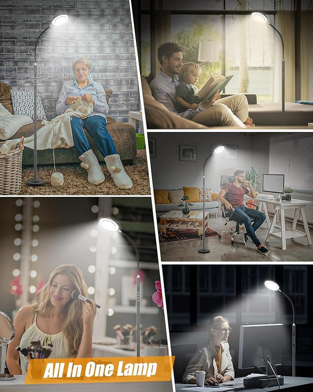 LED Floor Lamp for Bedroom, 24W 2400LM 74 Inch Standing Lamp with 3 Color Temperatures, Modern floor Reading Lamp with Remote & Touch Control, Adjustable gooseneck floor lamp for Office Reading - LeafyLoom