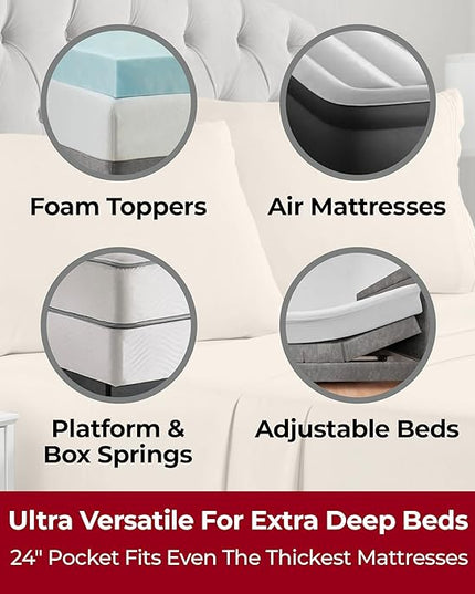 Mellanni Extra Deep Full Sheets - 4 PC Iconic Collection Bedding Sheets & Pillowcases - Hotel Luxury, Ultra Soft, Cooling Bed Sheets - Extra Deep Pocket up to 21 inch (Full, Burnt Sand) - LeafyLoom