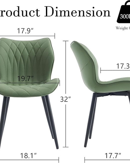 YOUNIKE Dining Chairs Set of 2, Upholstered Faux Leather Kitchen Dining Room Chairs, Modern Living Room Bedroom Side Chairs with Wide Curved Back and Metal Legs, Olive Green - LeafyLoom