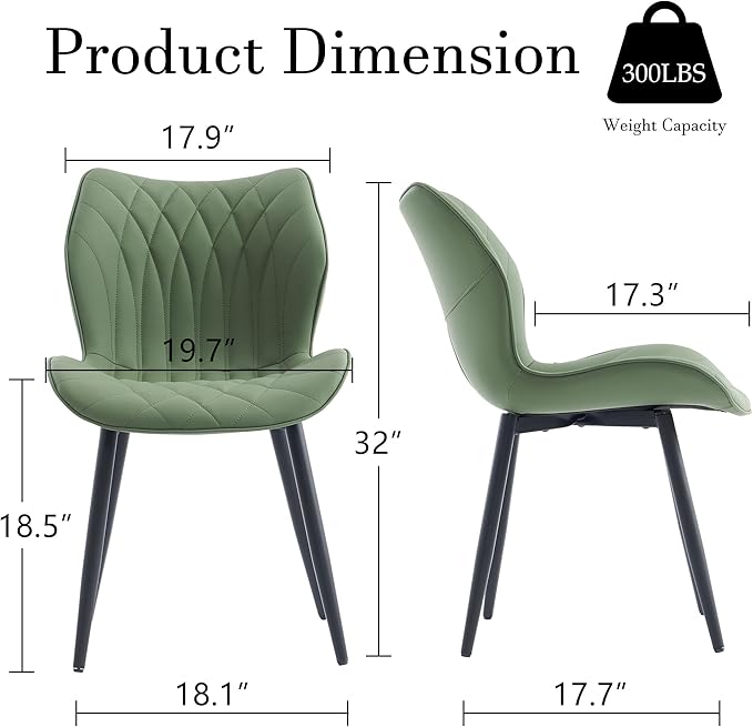 YOUNIKE Dining Chairs Set of 2, Upholstered Faux Leather Kitchen Dining Room Chairs, Modern Living Room Bedroom Side Chairs with Wide Curved Back and Metal Legs, Olive Green - LeafyLoom