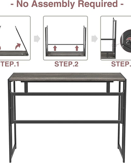 Folding Desk 40'' Computer Desk for Home Office, No Assembly Office Desk Foldable Simple Study Writing Desk Table for Small Spaces(Dark Grey) - LeafyLoom