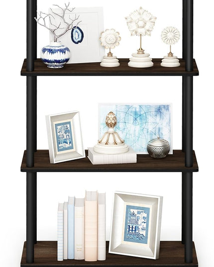 Furinno Turn-N-Tube 4-Tier Multipurpose Shelf Display Rack, Round Tubes, Columbia Walnut/Black - LeafyLoom