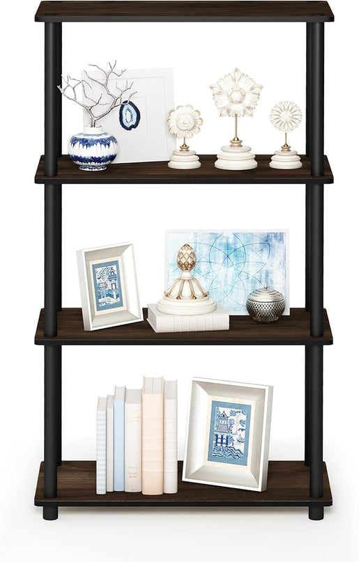 Furinno Turn-N-Tube 4-Tier Multipurpose Shelf Display Rack, Round Tubes, Columbia Walnut/Black - LeafyLoom