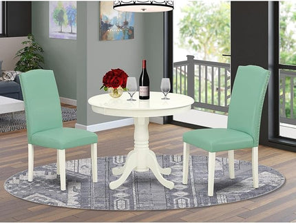 East West Furniture Antique 3 Piece Dinette Set for Small Spaces Contains a Round Kitchen Table with Pedestal and 2 Pond Faux Leather Parson Dining Chairs, 36x36 Inch, ANEN3-LWH-57 - LeafyLoom