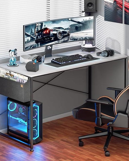 MoNiBloom Computer Desk 55 Inches with A Storage Bag, Student Laptop Writing Desks for Samll Space Home Office, White - LeafyLoom