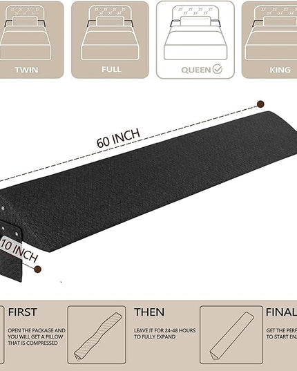 Bed Wedge Pillow,Headboard Pillow,Mattress Wedge,Close The Gap (0-8") Between Your Mattress and Headboard,Bed Gap Filler (Grey, Queen) - LeafyLoom