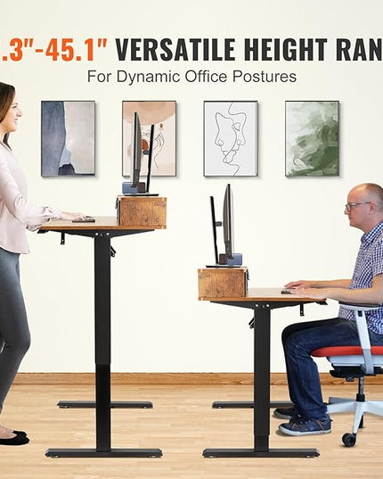 VEVOR Standing Desk with Shelves 47.2 x 23.6 Inch Height Adjustable Desk Dual Monitor Riser Workstation Adjustable Desk 3-Key Modes Sturdy Dual Metal Frame 180LBS Capacity for Home Office - LeafyLoom