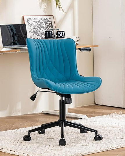YOUTASTE Office Chair with Wheels Modern Armless Desk Chair, Adjustable Swivel Rolling Computer Task Chair, Faux Leather Sewing Chairs with Ergonomic Rocking Back Gaming Chair, Bright Blue - LeafyLoom