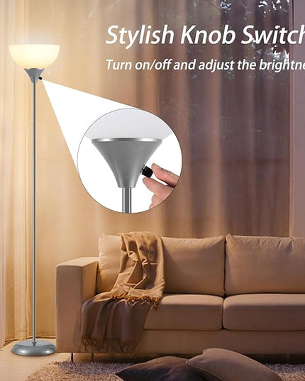 Floor Lamps for Living Room, Dimmable LED Modern Simple Standing Lamp, Tall Lamps for Bedroom Office Dining Room Kitchen, Minimalist Black Pole Lamp with Rotary Switch, 9W LED Bulb Included, Grey - LeafyLoom