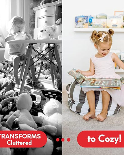 Creative QT Stuff ’n Sit Extra Large 38’’ Bean Bag Storage Cover for Stuffed Animals & Toys, Giant Beanbag Chair for Plush, Toddler & Kids Rooms Bedroom Organizer, Gray Dandelion - LeafyLoom