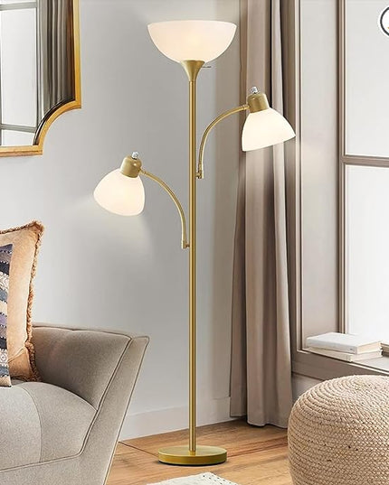 Luvkczc Torchiere Floor Lamps for Living Room, 3 Light Tree Floor Lamp, Gold Modern Tall Standing Lamps, Industrial Bright Floor Lamp for Bedroom, Office, Dresser, 3 LED Bulbs Included - LeafyLoom