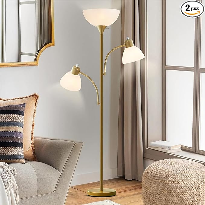 Luvkczc Torchiere Floor Lamps for Living Room, 3 Light Tree Floor Lamp, Gold Modern Tall Standing Lamps, Industrial Bright Floor Lamp for Bedroom, Office, Dresser, 3 LED Bulbs Included - LeafyLoom