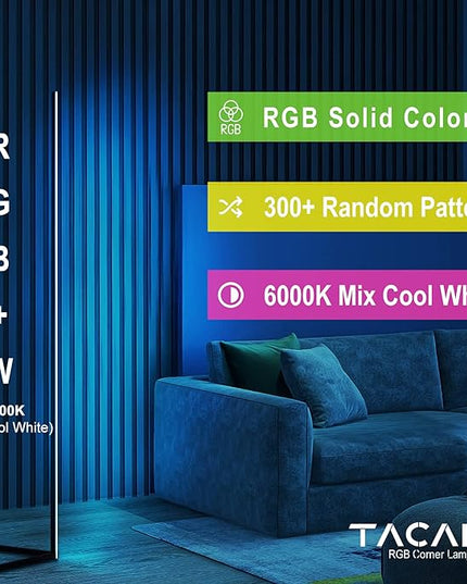 TACAHE Corner Floor Lamp - RGB Color Changing Mood Light, Dimmable LED Modern Floor Lamp with Remote, 56" Metal Standing Lamp for Living Room, Bedroom 20W - Black - LeafyLoom