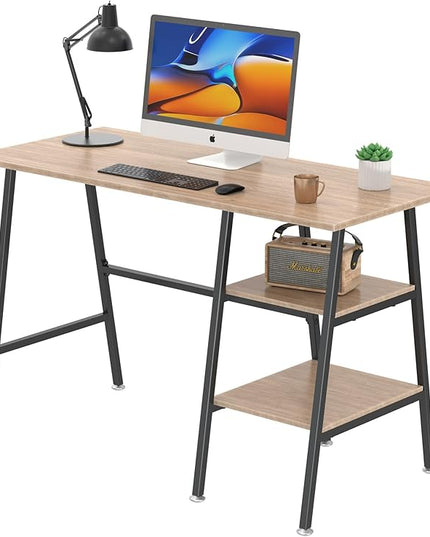 VECELO 43 Inch Computer, Writing Home Office Hutch Workstation with Shelf Storage Desk 43", New Oak - LeafyLoom