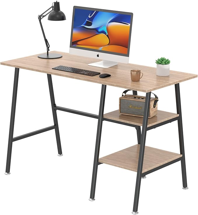 VECELO 43 Inch Computer, Writing Home Office Hutch Workstation with Shelf Storage Desk 43", New Oak - LeafyLoom