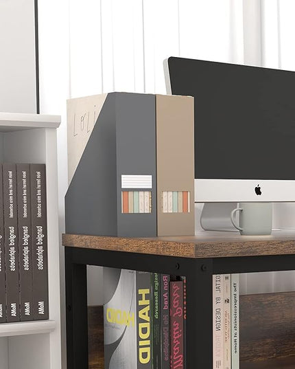 TOPSKY Computer Desk with Bookshelf/Metal Hole Cable Cover 1.18" Thick Desk (55", Rustic Brown) - LeafyLoom