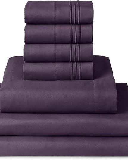 Mellanni Split King Sheets Set - 7 PC Iconic Collection Bedding Sheets & Pillowcases - Ultra Soft, Cooling Bed Sheets - Deep Pocket up to 16 inch - 7 PC (Split King, Purple w/Extra Pillow Cases) - LeafyLoom