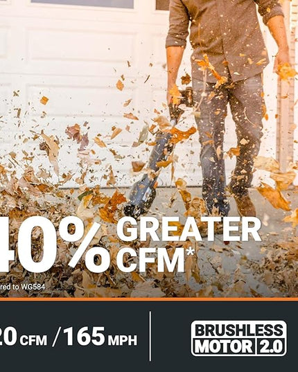 WORX Nitro 40V LEAFJET WG585 Leaf Blower Cordless with Battery & Charger, PowerShare, Blowers for Lawn Care Up to 165 MPH 620 CFM, Lightweight with High-Power Turbine Fan and Brushless Motor - LeafyLoom