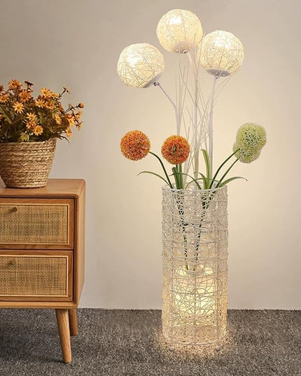Modern Pastoral LED Floor Lamp: Decorative Hand-Woven Rattan Flower Night Light - Creative Standing Smart Lamp for Reading Living Room Bedroom Tea Room Club - LeafyLoom