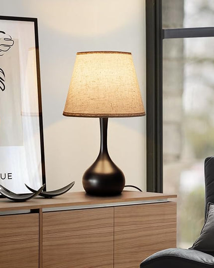 Touch Bedside Lamp Set of 2, Farmhouse 3-Way Dimmable Table Lamps for Nightstand with Fabric Shade, Desk Lamp for Reading, Bedroom, Livingroom, Office - LeafyLoom