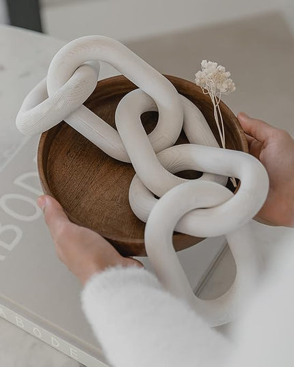 Wood Chain Link Decor - Rustic White Washed Decorative Chain, Coffee Table Decor, Book Shelf Decor Accents, Made from Pine Wood, Bookshelf Decor,Boho, Country or Modern Home Décor for Shelves - LeafyLoom