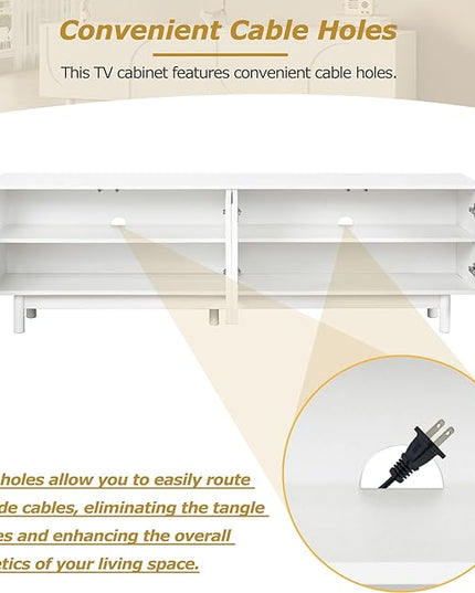 Merax Graceful TV Stand with Arch Cabinets for Televisions Up to 78'', Minimalist Entertainment Center with Solid Wood Legs and Adjustable Shelves, Practical Media Console for Living Room, White - LeafyLoom