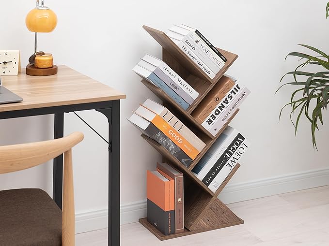 Labcosi 5 Tier Tree Bookshelf, Floor Standing Wood Tree Bookcase, Book Storage Rack for Books/CDs, Book Organizer Shelves for Home Office, Bedroom, Living Room - LeafyLoom